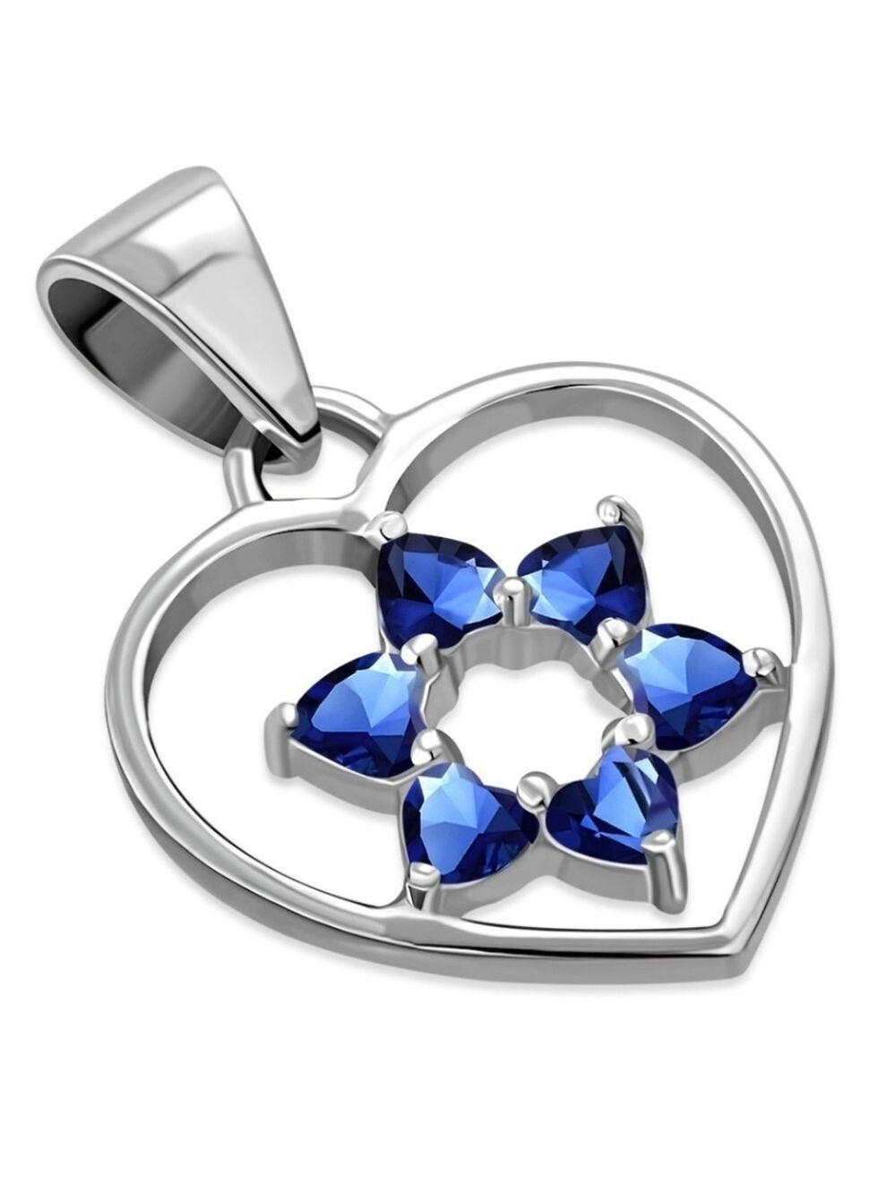 Sterling Silver Heart Shape set with Star David in Blue Sapphire CZ